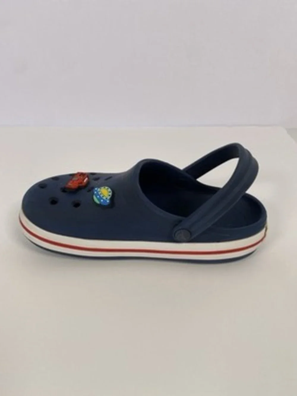 Crocs Unisex Navy Clog Sandals size C13 W/Charms.